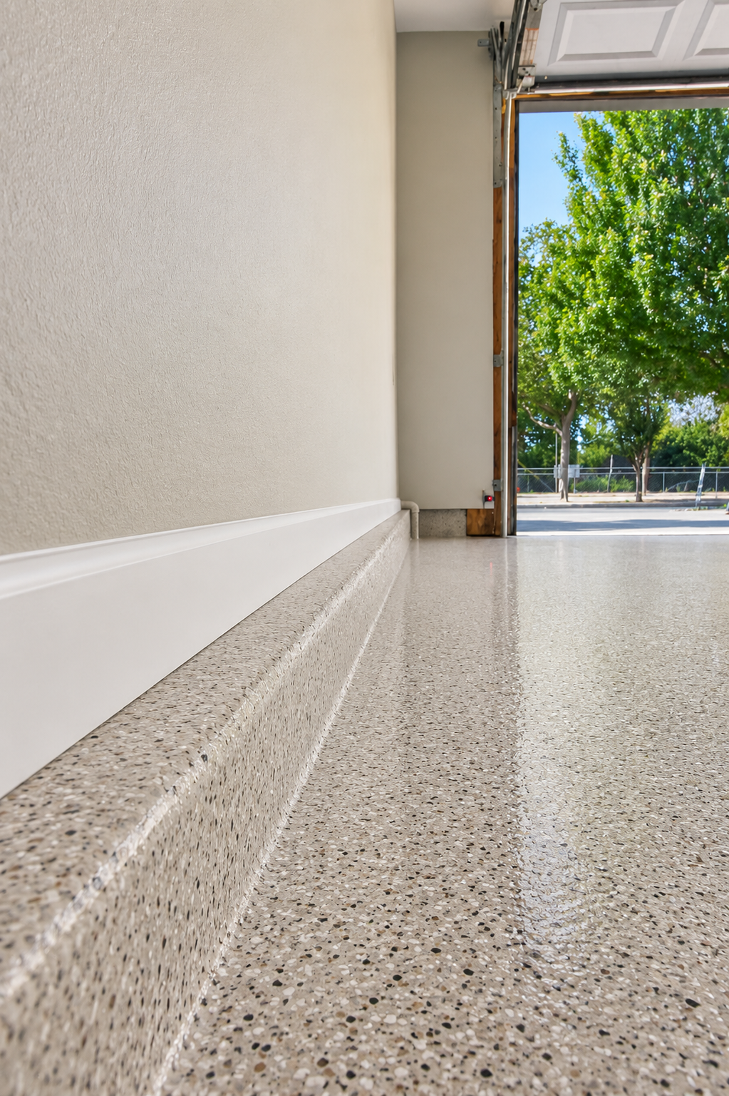 Closeup of epoxy flake floor finish